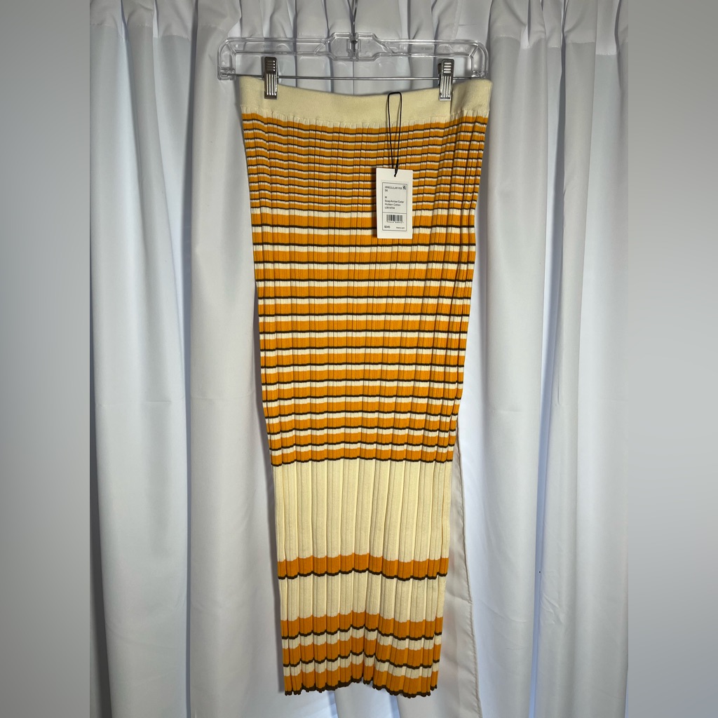 Nwt Theory Cotton Strapless Irregular Rib Dress In Soap/Amber/Cedar Sz M